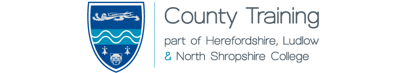County Training part of Herefordshire, Ludlow & North Shropshire College logo on a transparent background, centre aligned