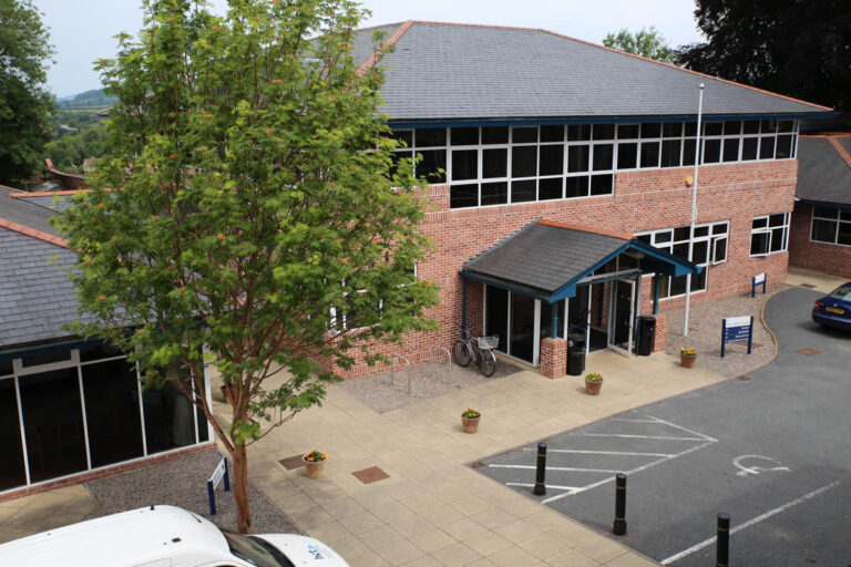 An aerial image of one of the Ludlow campus buildings.