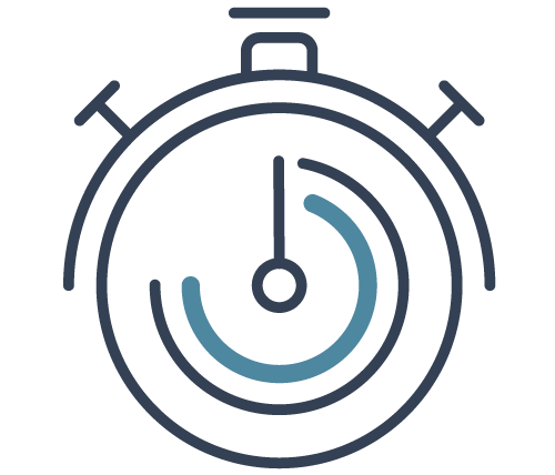 Icon of a stopwatch with a teal highlight on a transparent background