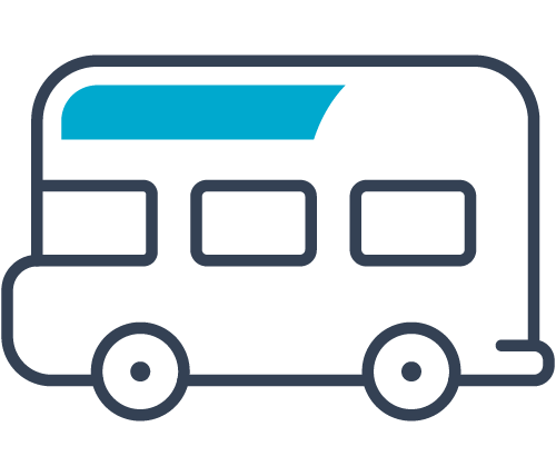 Icon of a bus with a blue highlight on a transparent background