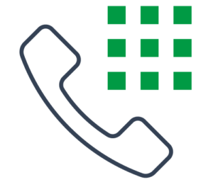 Icon of a telephone with green squares on a transparent background