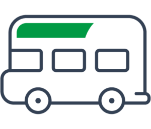 Icon of a bus with a green highlight on a transparent background
