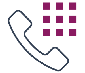 Icon of a telephone with dark purple squares on a transparent background