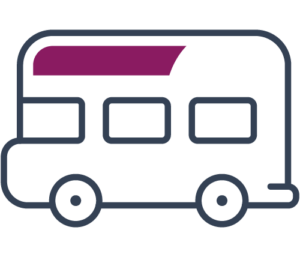 Icon of a bus with a dark purple highlight on a transparent background