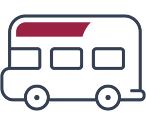 Icon of a bus with a maroon highlight on a transparent background