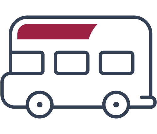 Icon of a bus with a maroon highlight on a transparent background