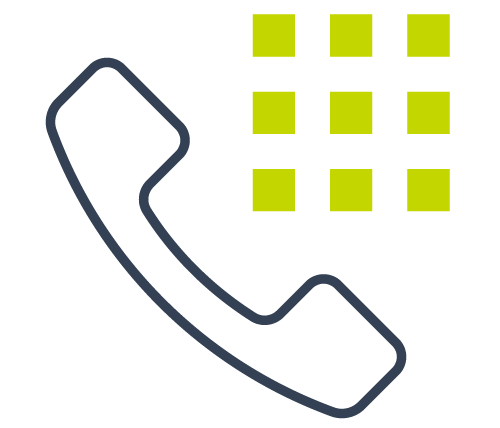 Icon of a telephone with lime green squares on a transparent background