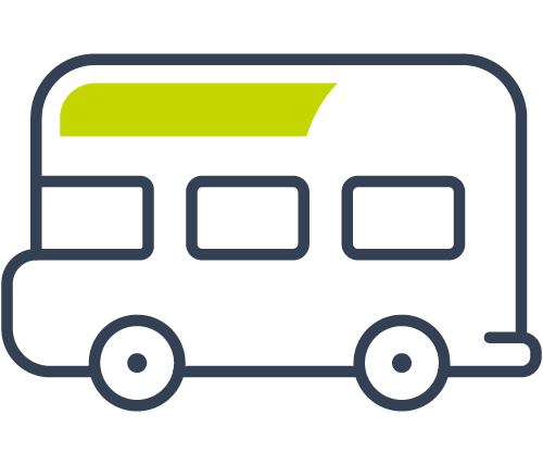 Icon of a bus with a lime green highlight on a transparent background