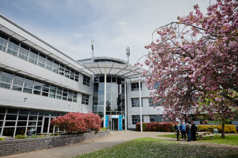 A shot of students outside the building of North Shropshire College
