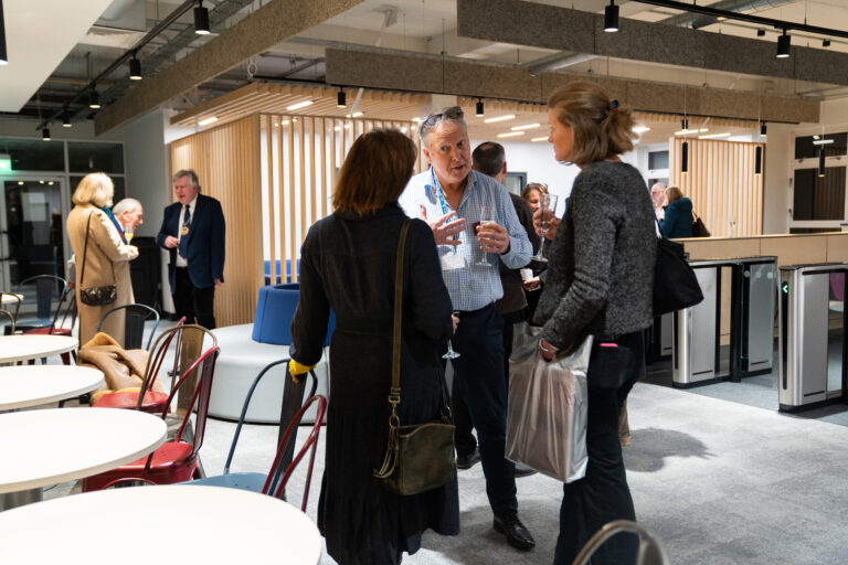 Guests talk at the reopening of Ludlow's Harley Centre