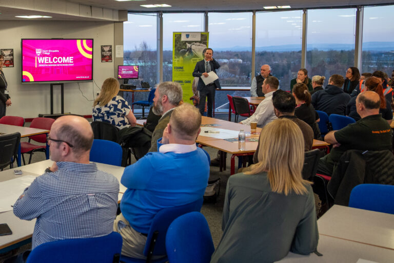 Local employers attend the Oswestry Business Networking Event at North Shropshire College, where businesses discussed skills development, recruitment, and partnerships with the college.